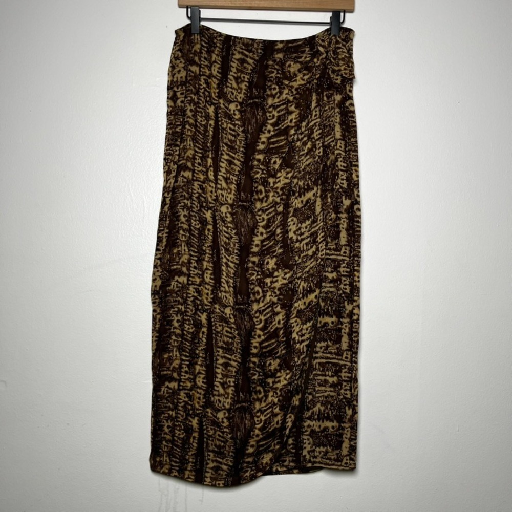 Dana B. and Karen 100% Silk Wrap Maxi Skirt Brown Print size 12‎